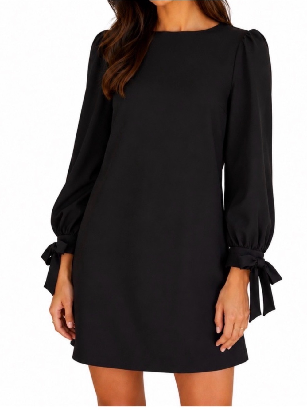Banana Republic Black Long-Sleeve Tie-Cuff Shift Dress